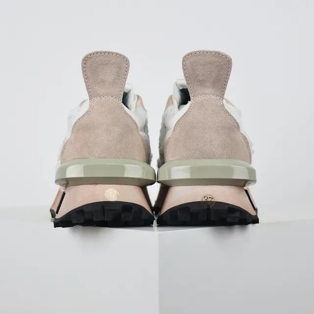 Lanvin أبيض بيج ممزق نسيج تراكب غير متناظر بانيلي سنيكرز أسلوب حياة 8