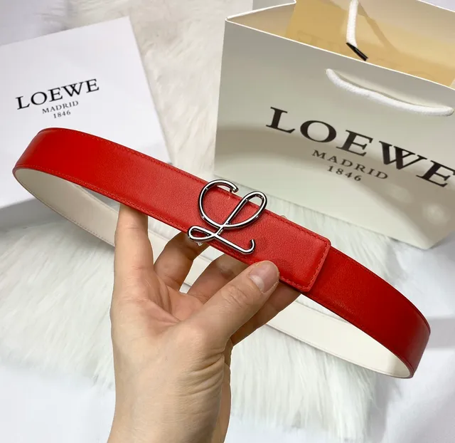 Loewe Anagram حزام أحمر بيج جلد العجل الناعم مشبك معدني حزام جلد 2