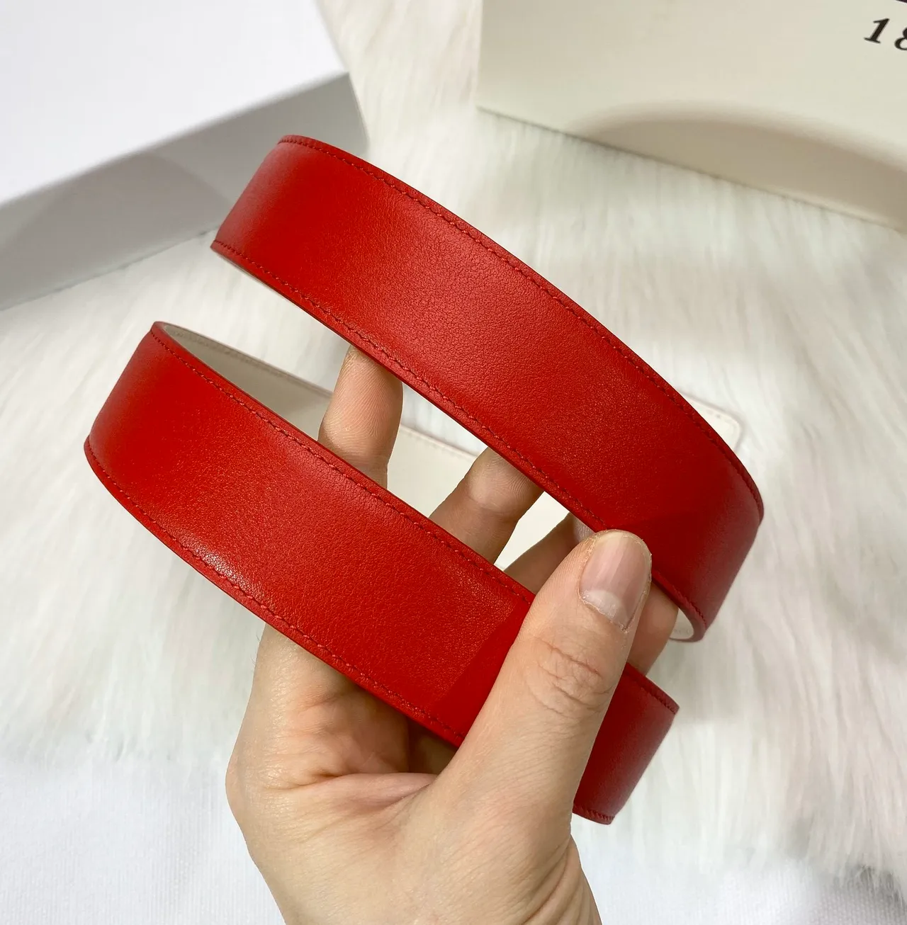 Loewe Anagram حزام أحمر بيج جلد العجل الناعم مشبك معدني حزام جلد 4