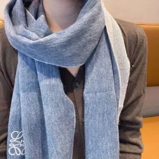 Loewe Anagram Embroidered Light Blue Cashmere Scarf