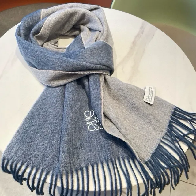 Loewe Anagram Embroidered Light Blue Cashmere Scarf 3