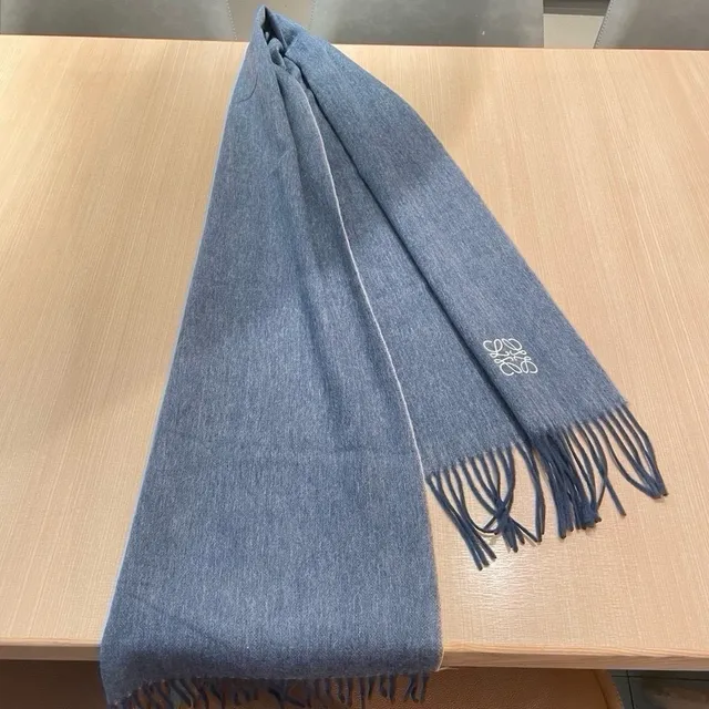 Loewe Anagram Embroidered Light Blue Cashmere Scarf 4