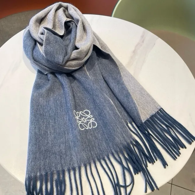 Loewe Anagram Embroidered Light Blue Cashmere Scarf 5