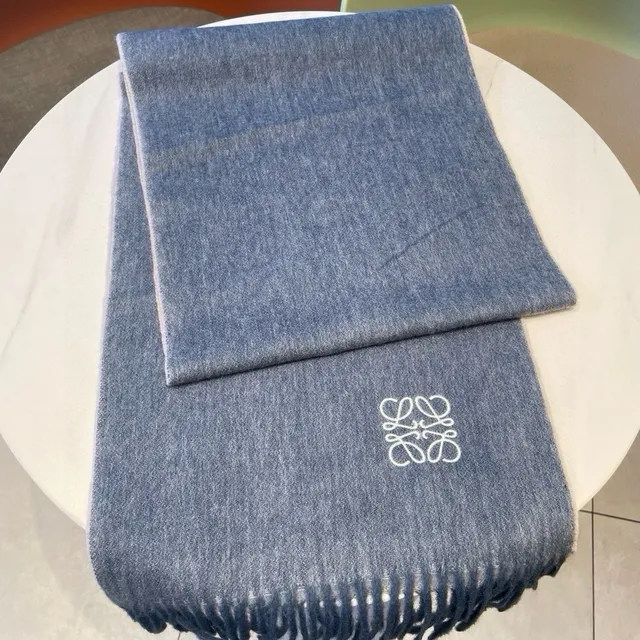 Loewe Anagram Embroidered Light Blue Cashmere Scarf 6