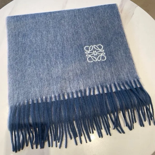 Loewe Anagram Embroidered Light Blue Cashmere Scarf 8