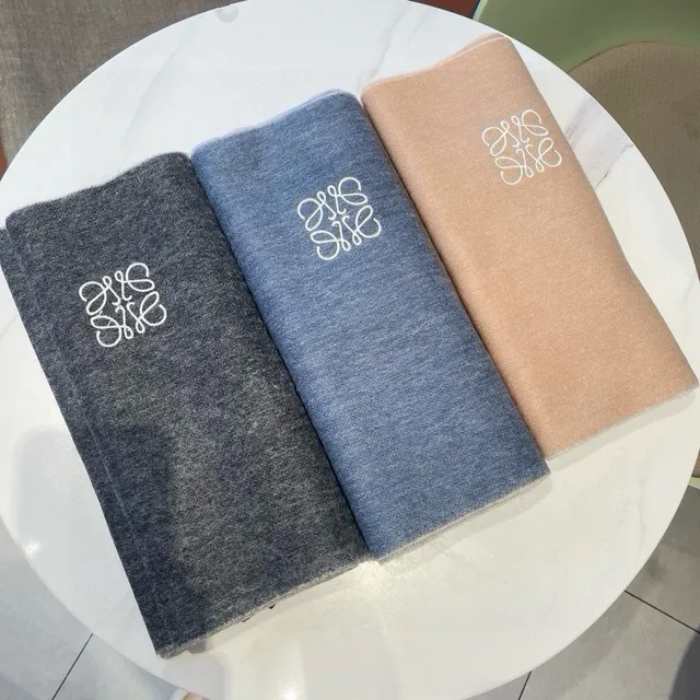 Loewe Anagram Embroidered Light Blue Cashmere Scarf 9