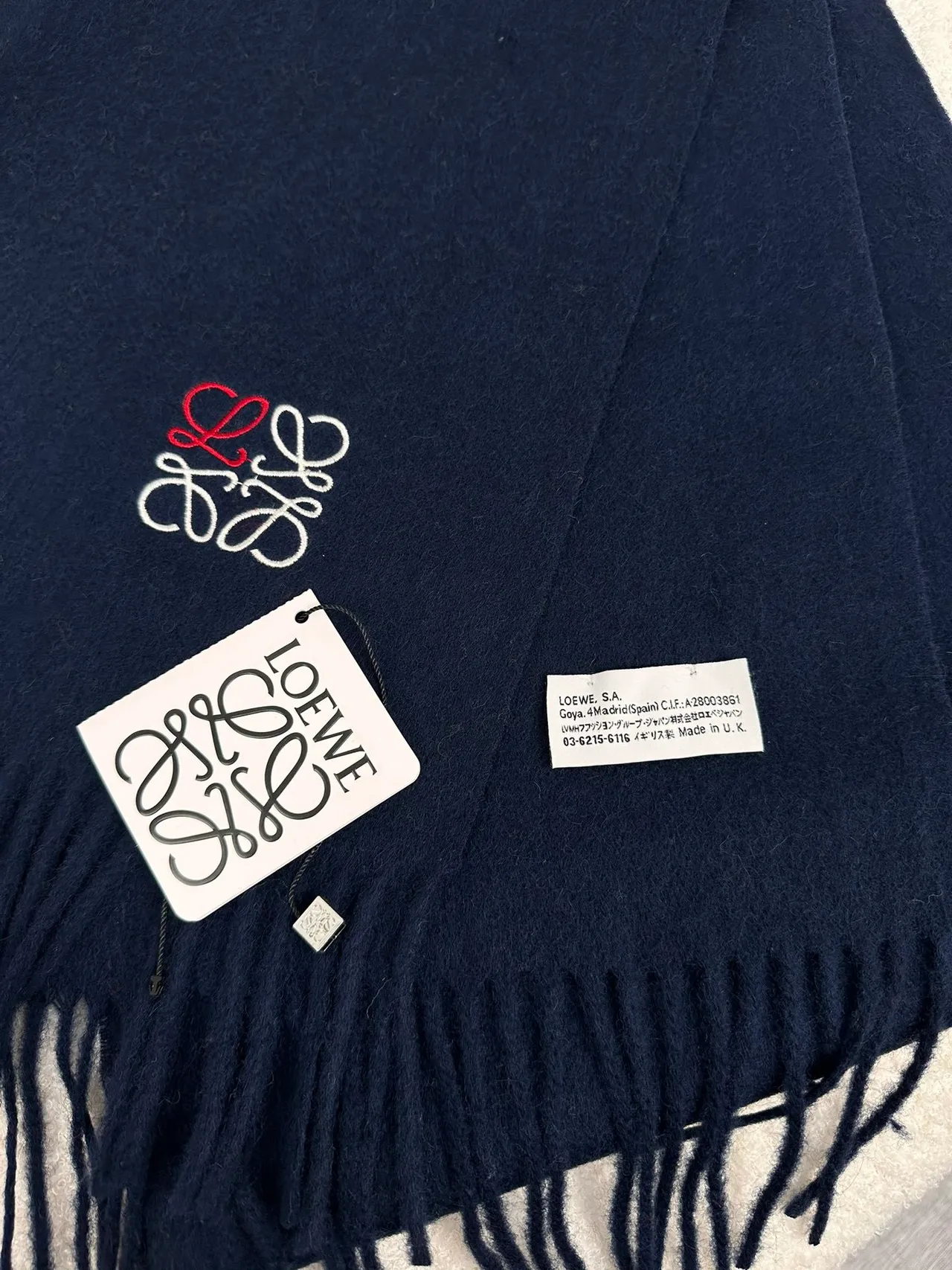 Loewe Anagram 刺绣 海军蓝 羊绒 围巾 4