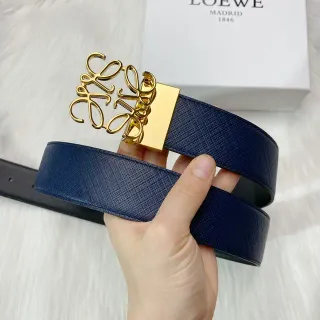 Loewe Anagram أزرق بحري ذهبي Saffiano مشبك حزام جلد