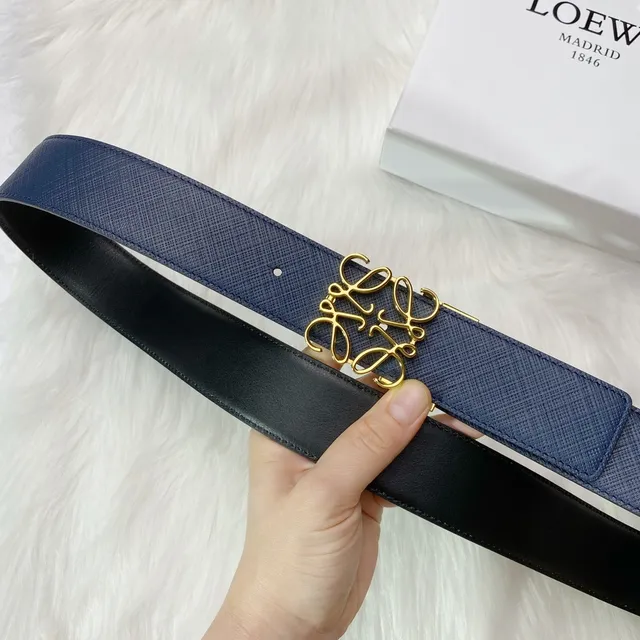 Loewe Anagram 海军蓝金 Saffiano 扣环 皮革腰带 2
