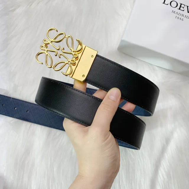 Loewe Anagram 海军蓝金 Saffiano 扣环 皮革腰带 4