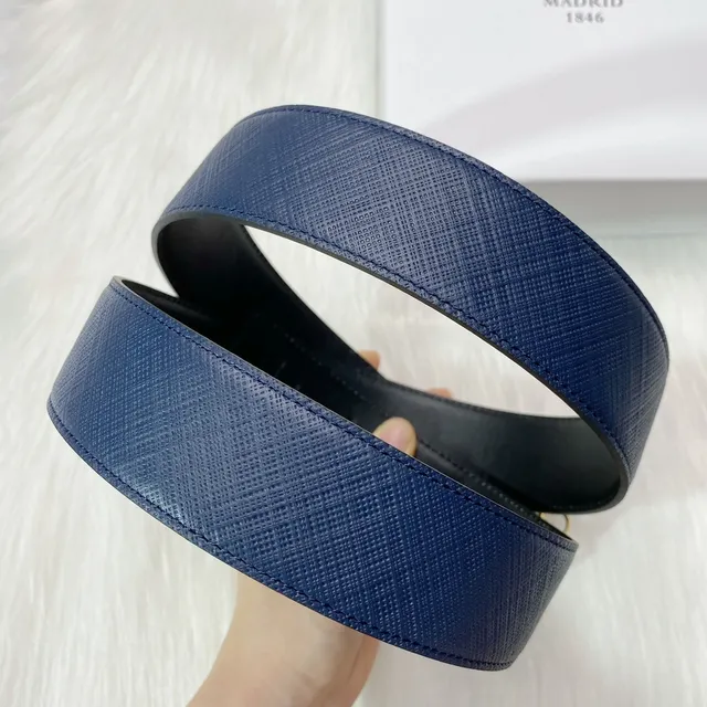 Loewe Anagram 海军蓝金 Saffiano 扣环 皮革腰带 5