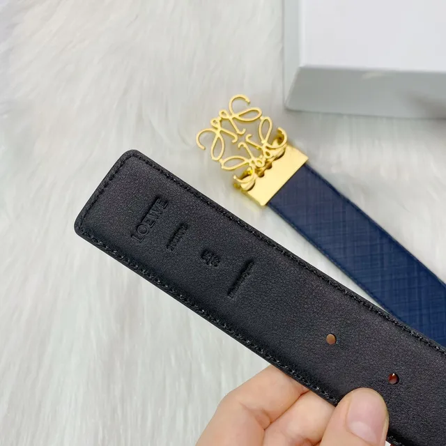 Loewe Anagram 海军蓝金 Saffiano 扣环 皮革腰带 6