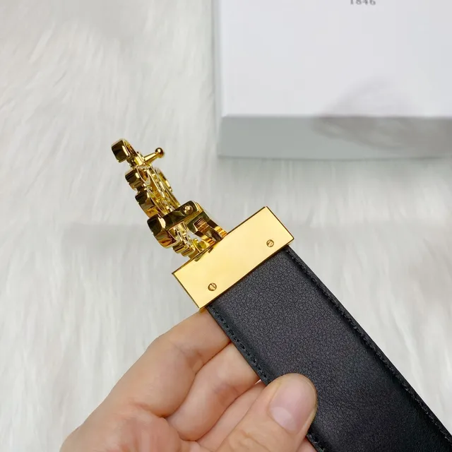 Loewe Anagram 海军蓝金 Saffiano 扣环 皮革腰带 7
