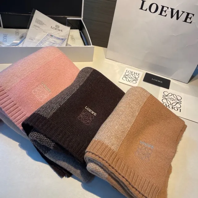 Loewe شاحف كشمير بني بيج مخطط حافة مقرمشة 3