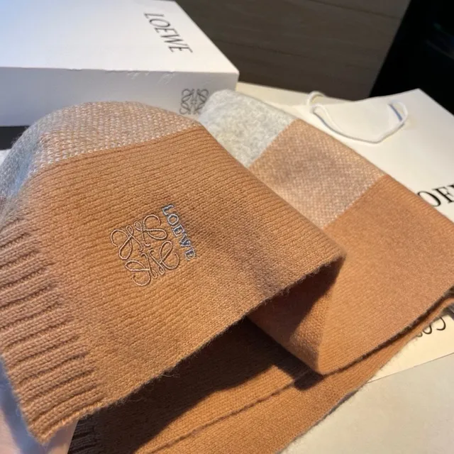 Loewe شاحف كشمير بني بيج مخطط حافة مقرمشة 9