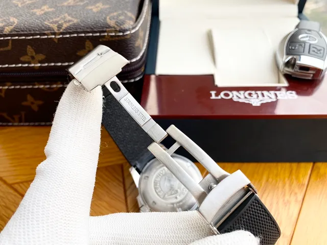 Longines काला चांदी डायल टेक्सचर्ड रबर स्ट्रैप यांत्रिक घड़ी 2