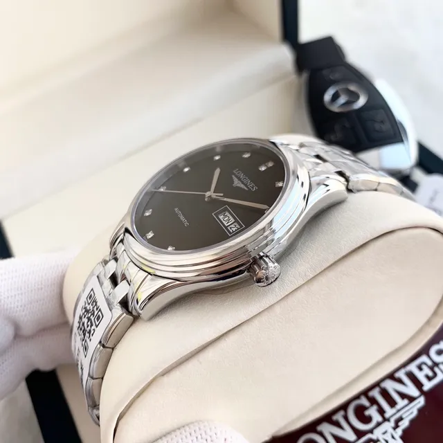 Longines Élégant Cadran Noir Marqueur Diamant Montre Mécanique 4