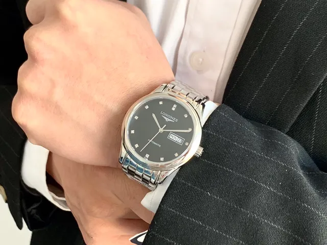 Longines Élégant Cadran Noir Marqueur Diamant Montre Mécanique 6