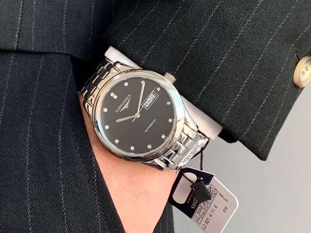 Longines Élégant Cadran Noir Marqueur Diamant Montre Mécanique 7