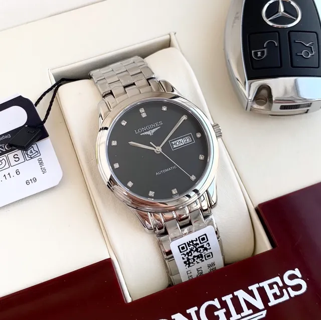 Longines Élégant Cadran Noir Marqueur Diamant Montre Mécanique 8