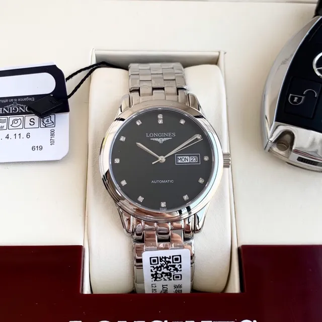 Longines Élégant Cadran Noir Marqueur Diamant Montre Mécanique 9
