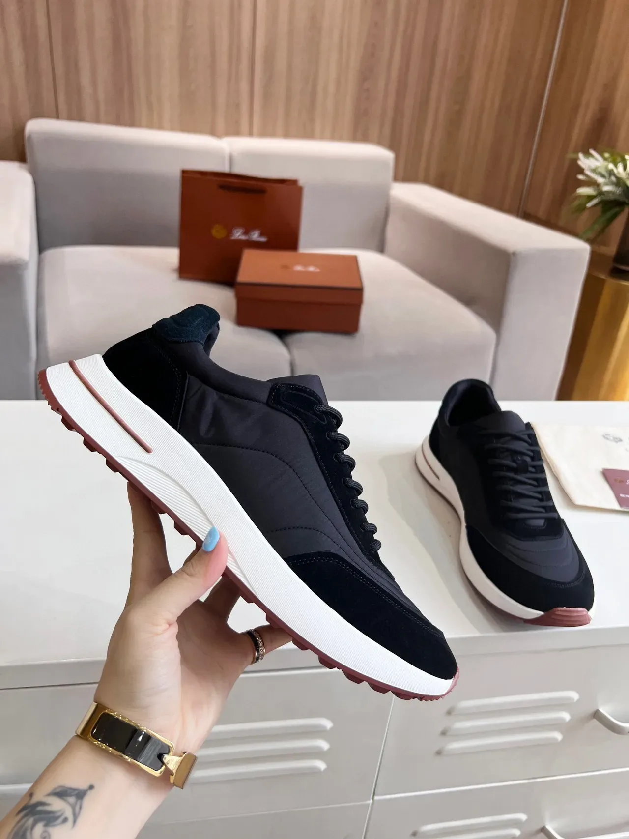 Loro Piana Black and Burgundy Lifestyle Sneakers 2