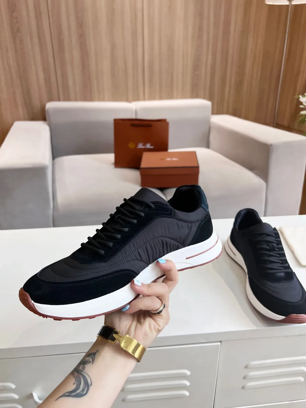 Loro Piana Black and Burgundy Lifestyle Sneakers 3
