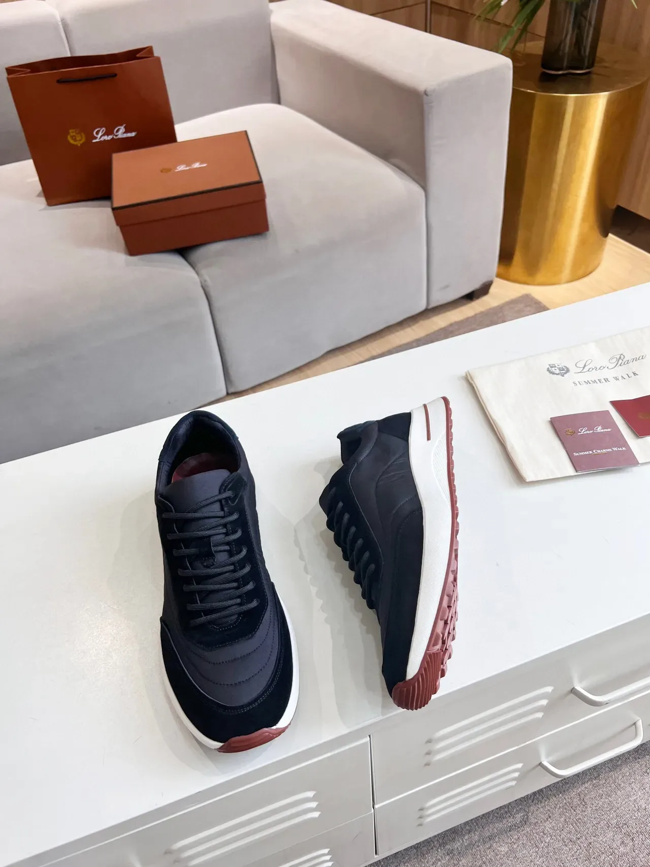 Loro Piana Black and Burgundy Lifestyle Sneakers 4