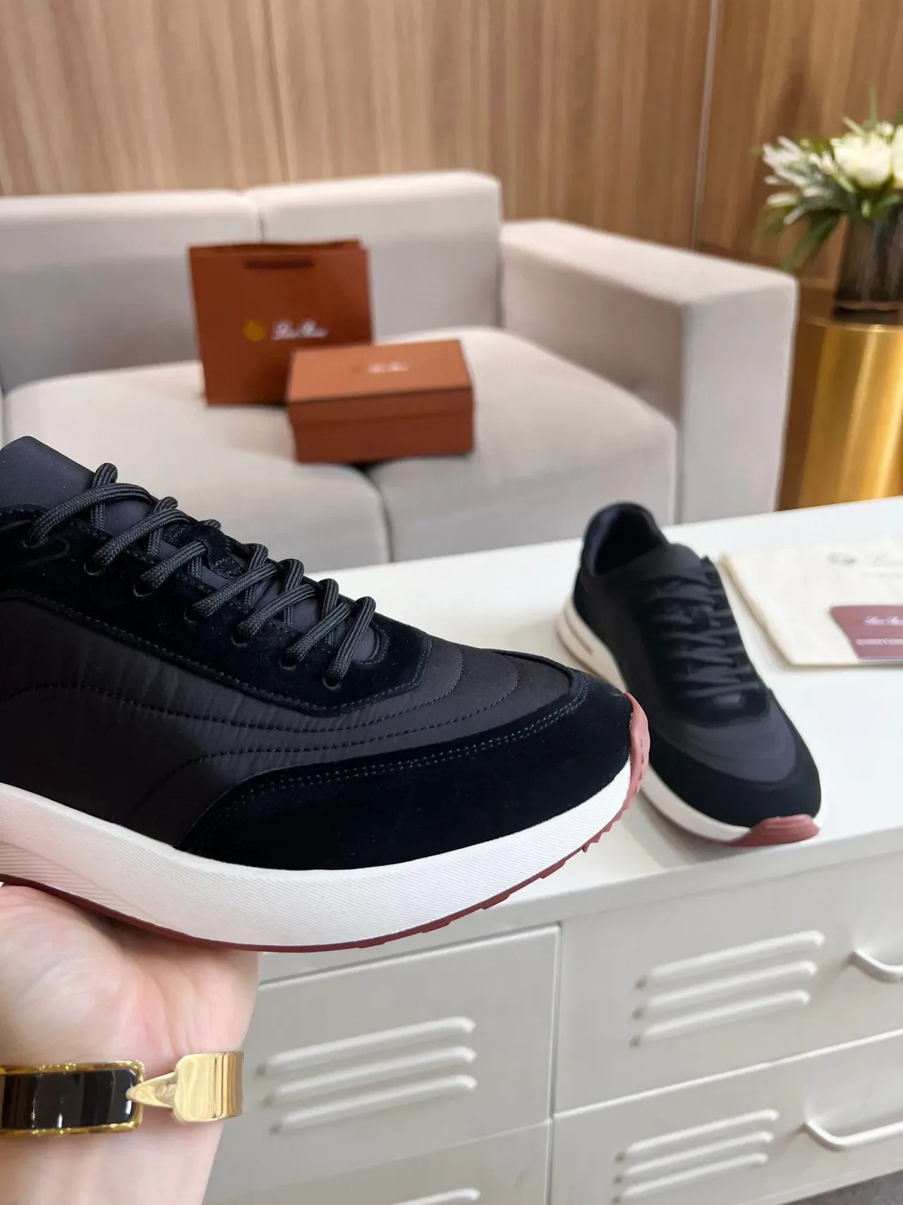 Loro Piana Black and Burgundy Lifestyle Sneakers 6