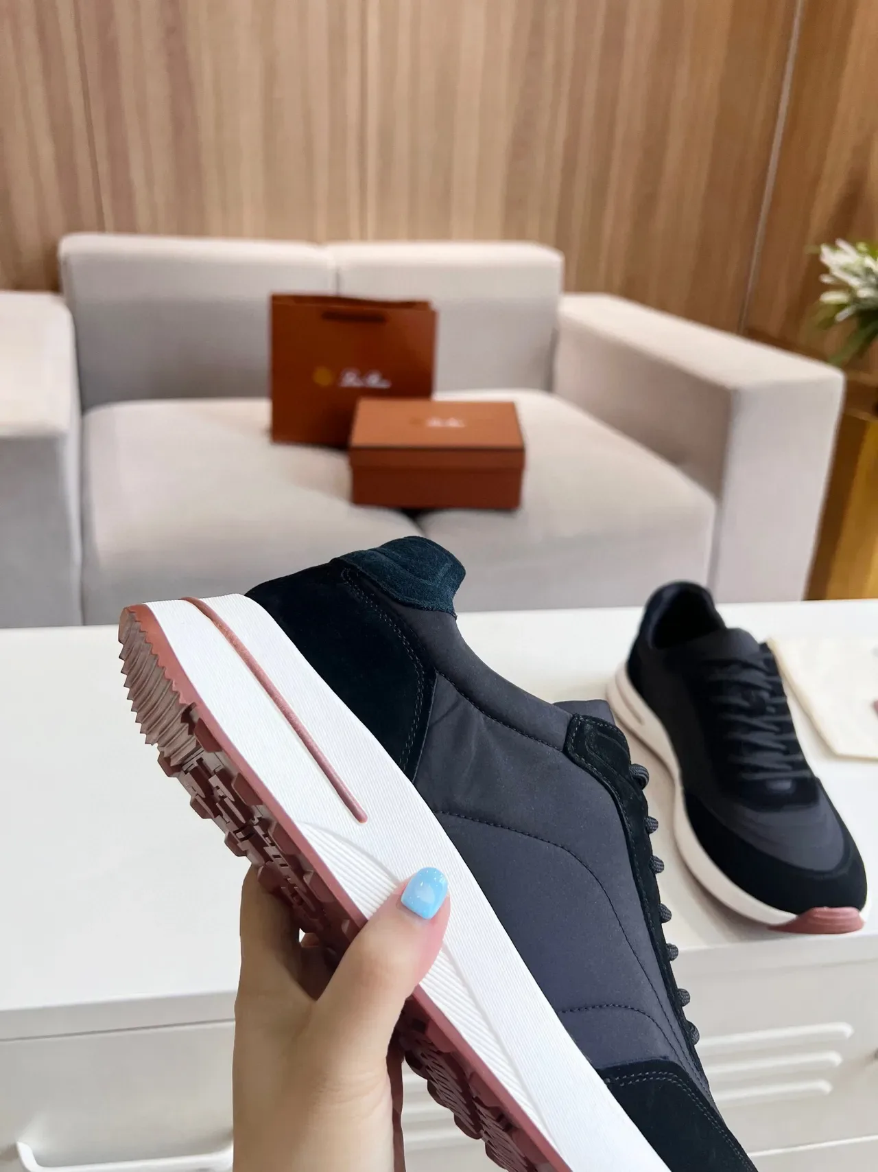Loro Piana Black and Burgundy Lifestyle Sneakers 7