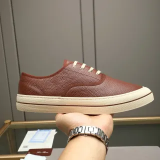 Loro Piana Brown Pebbled Leather Lace-Up Casual Shoe
