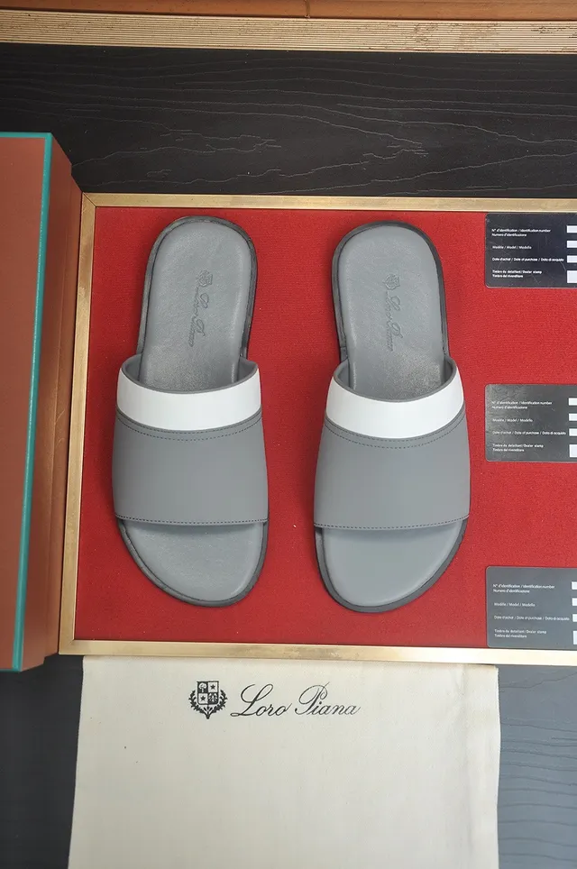 Loro Piana Zapatillas Minimalistas Gris Blanco con Correa Doble 2