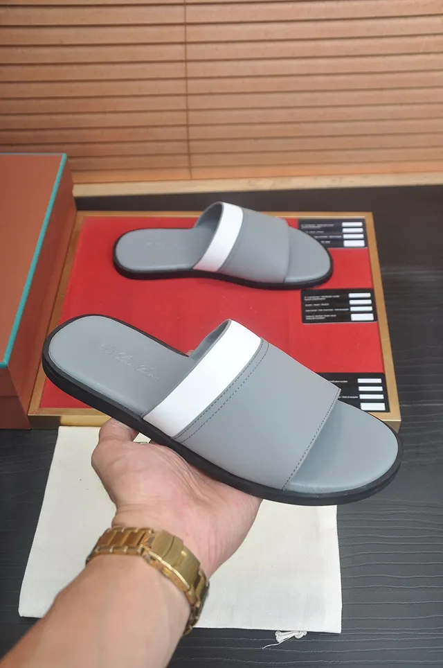 Loro Piana Zapatillas Minimalistas Gris Blanco con Correa Doble 3