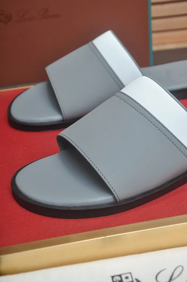 Loro Piana Zapatillas Minimalistas Gris Blanco con Correa Doble 9