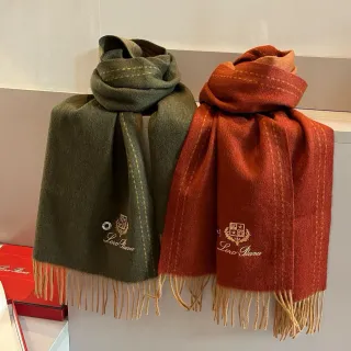 Loro Piana Verde Vermelho Logo de Creste Bordado Topstitching de Contraste Cachemira Cachecol