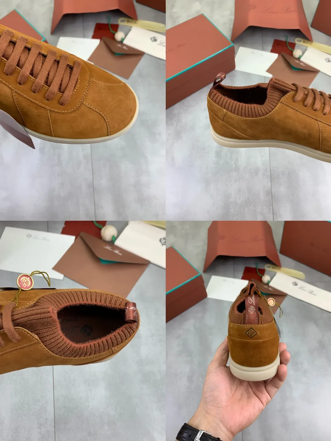 Loro Piana Zapatillas Lifestyle de Ante con Cuello de Punto 2