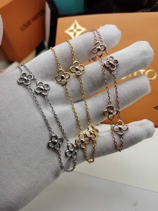 Bracelete de corrente Louis Vuitton Alhambra prata e dourado com eslabões de quatrefoil abertos em metal polido 2