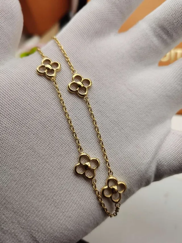 Bracelete de corrente Louis Vuitton Alhambra prata e dourado com eslabões de quatrefoil abertos em metal polido 6