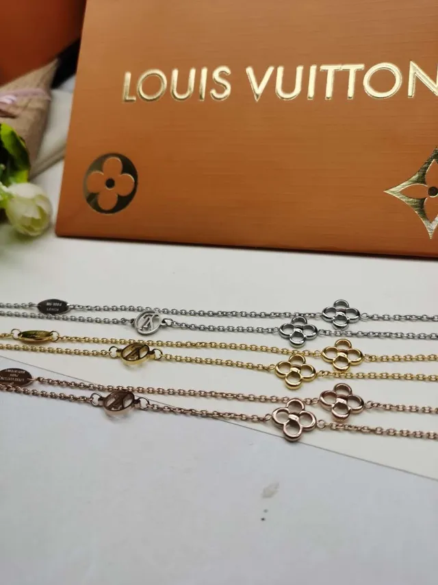 Bracelete de corrente Louis Vuitton Alhambra prata e dourado com eslabões de quatrefoil abertos em metal polido 8