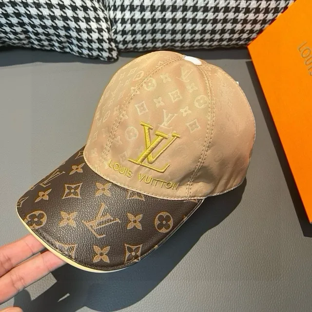 Louis Vuitton Beige Marrón Estructurado Seis Paneles Corona Pre-Curvada Borde Gorra de Béisbol 5