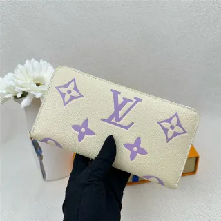 Louis Vuitton Beige Purple Monogram-Printed Textured Leather Long Wallet