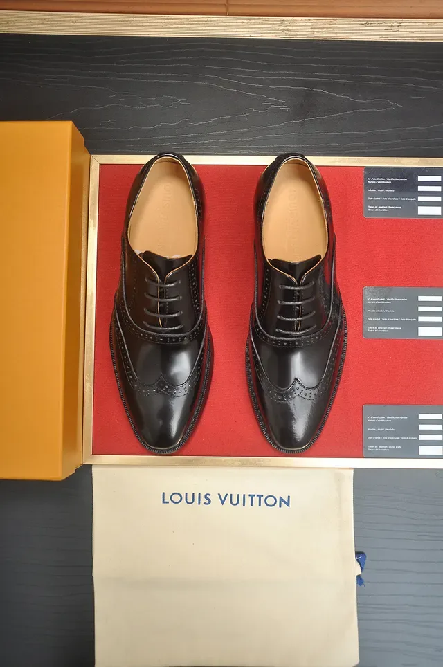Louis Vuitton Black Beige Polished Leather Full Wingtip Brogue 5