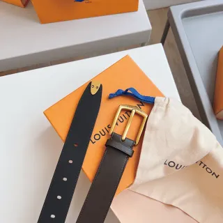 Louis Vuitton काला भूरा गोल्ड-टोन आयताकार बकल टेपर टिप चमड़े का पट्टा