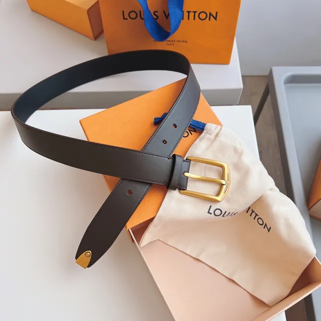 Louis Vuitton काला भूरा गोल्ड-टोन आयताकार बकल टेपर टिप चमड़े का पट्टा 6