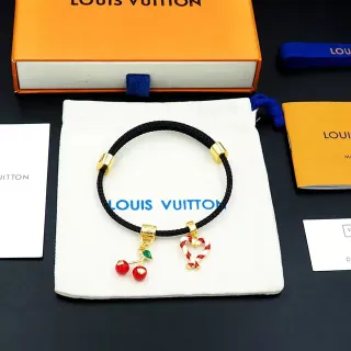 Louis Vuitton سوار أسود ذهبي حبل مضفر مع أجزاء معدنية