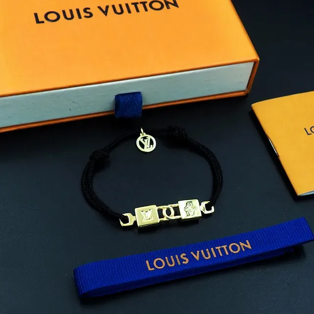 Louis Vuitton Black Gold Braided Cord Monogram Charms Bracelet 6