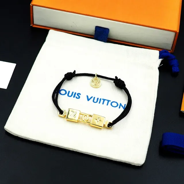 Louis Vuitton Black Gold Braided Cord Monogram Charms Bracelet 7