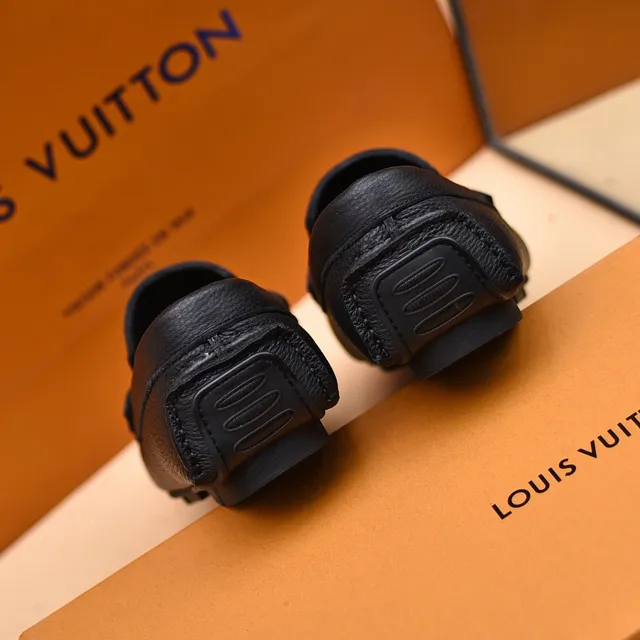Louis Vuitton Black Gold Pebbled Leather LV Monogram Buckle Loafer 3