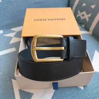 Louis Vuitton काला स्वर्ण चिकना प्राचीन पीतल बक़ल चर्म बेल्ट