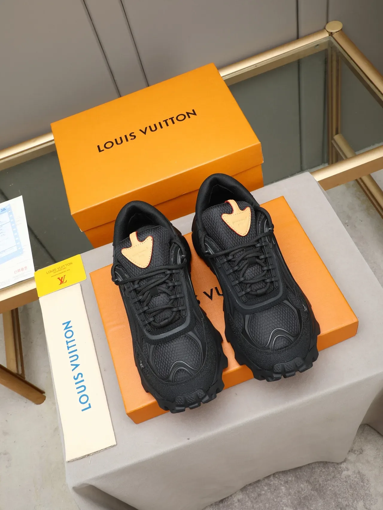 Louis Vuitton Black Red Sole Multi-Layered Upper Chunky Sneakers 3